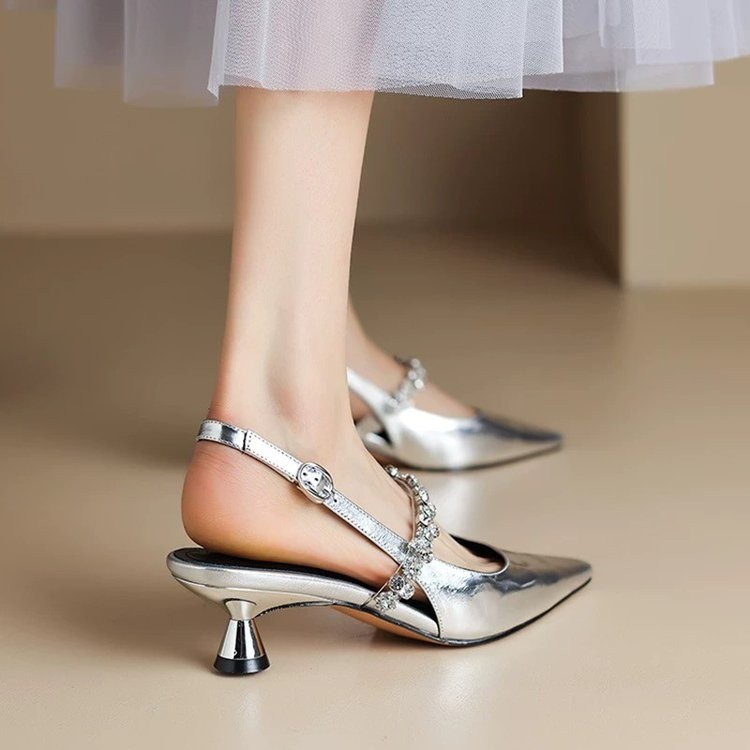 Platform Mule Heel - French Slip with Rhinestone Stiletto Helix