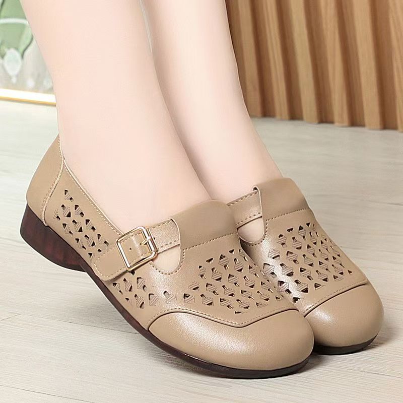 Women'S Shoes Non Slip - Women's Leather Hollow Out Low Heel