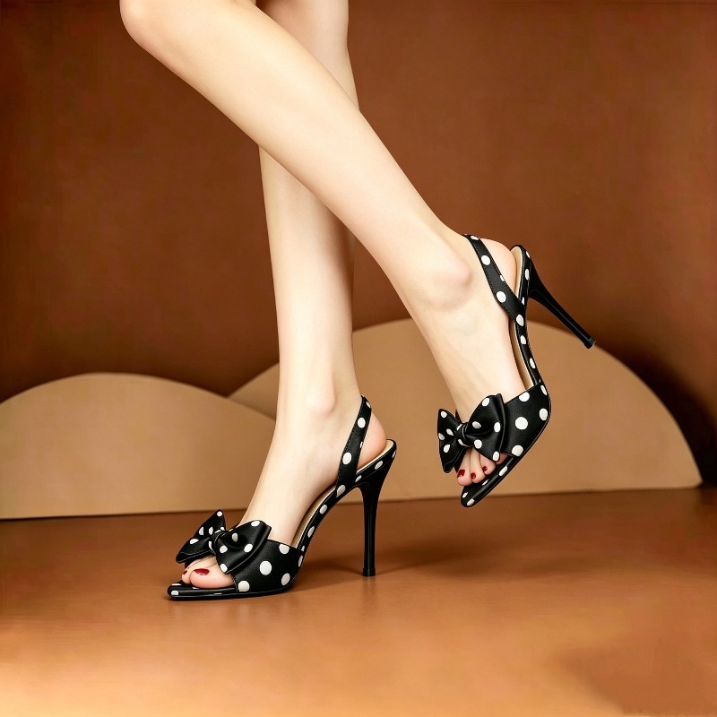 Platform Mule Heel - French Polka Dot Bow Pointed Toe