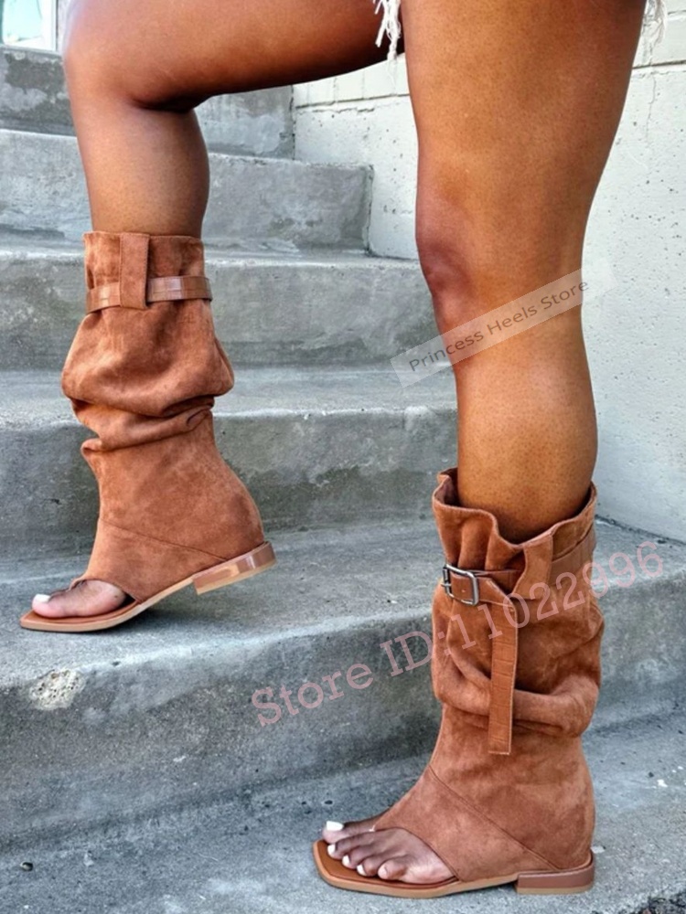 Pointed Toe Flat - Flat With Suede Straps Summer Boots