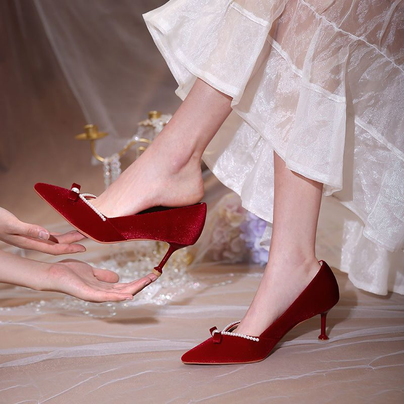 Red High Heel Pearl Ladies Pum - Women Shoes Quick Delivery recension och pris
