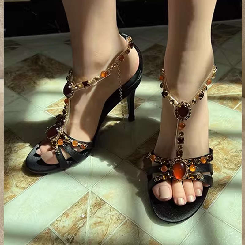 Rhinestone Open Toe Cross Stra - Platform Mule Heel recension och pris