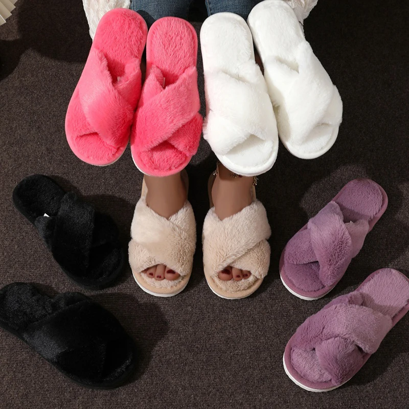 Cross Warm Fluffy Furry Slippe - Women'S Shoes Non Slip recension och pris