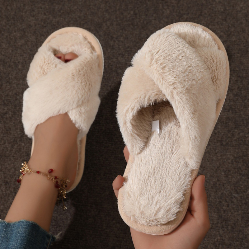 Cross Warm Fluffy Furry Slippe - Women'S Shoes Non Slip recension och pris