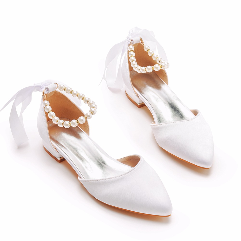 Wedding Shoes Bride Flat Heel  - Pointed Toe Flat recension och pris